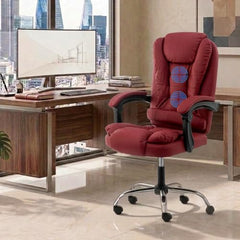 Casa Haus Italia Premium Leatherette Office Chair for Work | Boss Chair, Ergonomic Executive, Luxurious Cushioned Arms & Seat, 2 Point Back Massager, Heavy Duty Metal Base (Burgundy)