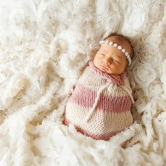 MOMISY Newborn Photography Photoshoot Prop, Crochet Costume Set, Knitted Sleep Bag (Light Pink White, 0-6 Months)