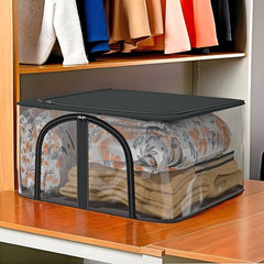 Kuber Industries Pack of 3 PVC Transparent Underbed Storage Bag | Multi-Purpose Garments Bag for Clothes-Toy | Wardrobe Bag with Handle | U Zip | Black