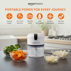 Amazon Basics Mini Electric Chopper | 250 ml | Rechargeable | One touch operation | Sharp Blades | 30 W | Food Grade Bowl | Sharp Blades For Mincing Garlic, Veggies, Onion, Nuts | Grey