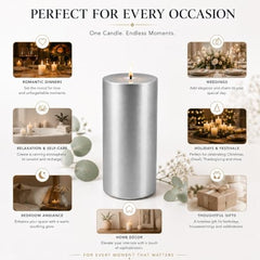 C Lal & Sons Silver Pillar Candle 2x2 Inch | Long Burning Decorative Wax Candle | 20H Burn Time | Unscented Candle for Home Décor, Wedding Decoration, Prayer, Meditation, Festivals & Romantic Ambience