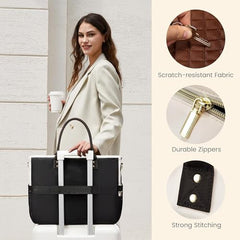 Bayne Large Tote Bag for Woman | Large Size Laptop Bags for Women Office Use | Waterproof Handbag for Women | Elegant Office Bag for Woman | 13 inch Laptop (CREAM&BROWN)