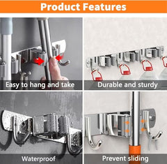 Dargoba Broom Holder Wall Mounted, Mop Holder for Wall, Broom Stick Holder Mounted Stand, Storage Broomstick Brush Mount Organizer with Hanger Hooks (5 Slot 6 Hooks)- Grey, Polypropylene