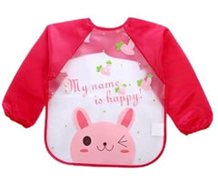 MOMISY Waterproof Smock Painting Apron for Kids Full Sleeve Feeding Bib for Babies Cartoon Animal Art for Infants Toddler Boys Girls (Red Happy-Green Jungle)-Set of 2