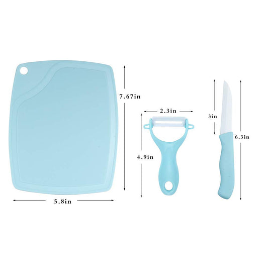 SYGA Ceramic Fruit Knife Sets Paring Knives Chopping Boards Fruits Peeler 3PCS Suits Kitchen Cooking Vegetable Ceramic Knife Tools_Blue