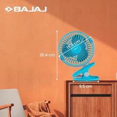 Bajaj Pygmy Mini Fan 110MM | USB Charging | Multi-Clip Function | Rechargeable | 4-Hr Back-up | Silent Operation | Longer Battery Life | Energy Efficient | Portable【White】