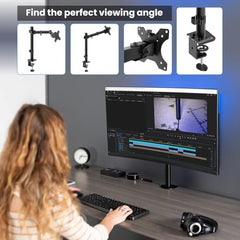 Dyazo Single Monitor Desk Mount Stand | Height Adjustable Fully Articulating Arm for 13–32 Inch Screens | VESA 75×75/100×100 Compatible | Tilt & Rotate Monitor Holder with C-Clamp/Grommet Base (Black)