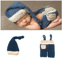 MOMISY Baby Photography Props, Includes Pant & Cap for Kids Parties Anniversaries Photography-Set of 2 Pieces-Blue-Beige