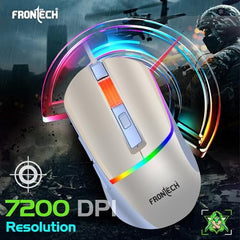 FRONTECH MS-0105 Wired Gaming Mouse | 7200 DPI | 6 Programmable Buttons | 7-Color RGB Gaming Mouse Rainbow Lighting | Ergonomic Gaming Mouse | White & Blue | USB Interface | 1.5m Braided Cable