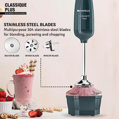 Havells Duro Blend 300 W Hand Blender | Low Noise Copper DC Motor | Rust-Free 304 SS Blades | Double Wall |Detachable Stem | 2 Speed Settings | Double Bush Technology | 2 Years Warranty