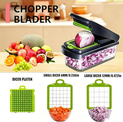 Vegetable Chopper 16 in 1 with Container, Veggie Chopper Food Chopper and Dicer, Onion Chopper Vegetable Cutter with 8 Stainless Steel Blades, Easy Meal Prep Kitchen Tool, Green