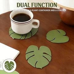 StyleX Store® [Pack of 1 Artificial Plant with Decorative Flower Pot Coaster, Magnetic Leaf Design, Study Tabletop Office Desk Decor, Modern Indoor Planter, Living Room, Bedroom, Home Decoration