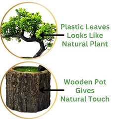 Dekorly Small Artificial Bonsai Tree Fake Plant Potted House Plants Japanese Pine Bonsai Plant Faux Bonsai for Home Indoor Decoration Office (Wooden Potted Plants, Design-G)