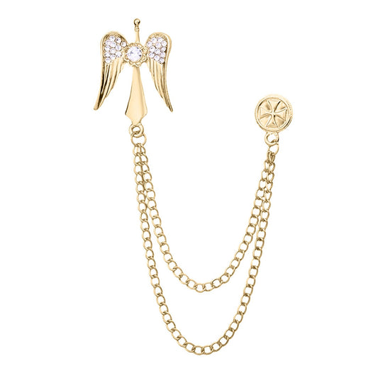 SYGA Men's & Women Suit Shirt Stud Lapel Pin Chain Tassel Brooch Pin with Angel design,Crystal Chain(Gold)