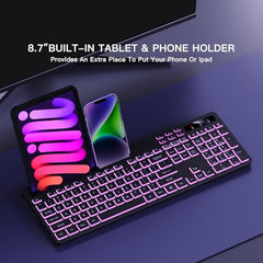 Soueto Wireless Keyboard with RGB Backlit, Phone Holder for Mac/PC, Black