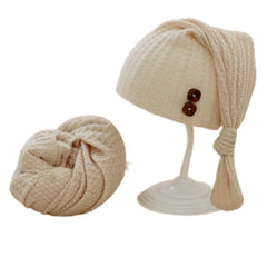 MOMISY Newborn Baby Photography Props, Long Tail Cap and Wrap Set (Beige, 0 to 6 months)