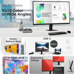 LG 27U631A 27 Inch (68.47 cm) QHD (2560x1440) IPS PC Monitor with HDR10, Flicker Safe, HDMI, DP, HP Output USB-C (15W PD), 100Hz 5ms (GtG), Tilt Adjustable, 3-Side Virtually Borderless Design sRGB 99%