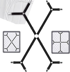 MOMISY Bed Sheet Straps Fasteners Suspenders Grippers Clips, Triangle Shape, Adjustable Crisscross Corner Holder Fit for Twin/Queen/King (Black)