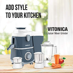 Havells Vitonica 500Watts Juicer Mixer Grinder with 3 Bigger Size Jars | Rust Resistant 304SS Sieve | Large Size Pulp Container | 1.75 Ltr Break Resistant Jar | 5 Yr Motor Manufacturer Warranty (Blue)