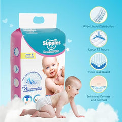 Amazon Brand - Supples Premium Baby Diaper Pants | 108 Baby Diapers | XL | 12-17 Kg | 12 Hrs Absorption | Cushiony Cotton Soft Fabric | Phthalates-Free | Triple Leak Guard | 54 Count, Pack of 2