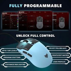 EvoFox Ghost X Pro Tri-Mode Wireless Gaming Mouse with RGB Charging Dock, 54g Ultra-Lightweight, 30,000 DPI Instant S312 Sensor, 8000Hz Polling, 100M Huano Switches, Dual Bluetooth, 2.4GHz, Wired