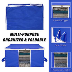 Kuber Industries Leheriya Design Underbed Storage Bag, Storage Organiser, Blanket Cover Set Of 3 (Royal Blue, Non-Woven), 65 x 47 x 33 Centimeters