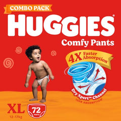 Huggies Comfy Pants Baby Diaper, Large (L) Size (9-14 Kgs), Pack of 192 (96 count, Pack of 2)