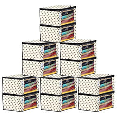 Kuber Industries Non-Woven Foldable Saree Covers With Zip|Polka Dots Wardrobe Organizer For Clothes|Transparent Window Keep 8 To 10 Saree|Suitable For Lehenga, Suit, Dress|Pack Of 9 (Blue & White)