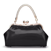 SYGA Women's Glossy Patent Leather Handbag Kiss Lock Purse Top Handle Handbag Suitable Gift for a festival,occasion,Birthday(BLACK)
