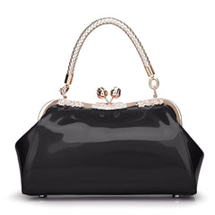 SYGA Women's Glossy Patent Leather Handbag Kiss Lock Purse Top Handle Handbag Suitable Gift for a festival,occasion,Birthday(BLACK)