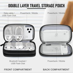 Elfora Compact Cable Organizer Bag | Double Layer Storage Pouch for Cables, Chargers, AirPods, Power Bank & Other Accessories | Durable & Portable Nylon Travel Case with Mesh Pockets – Blue