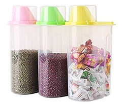 Syga Plastic Multipurpose Cereal Dispenser Jar/Storage Container for Kitchen-Storage Box Lid Food Rice Pasta, 1900ml(Medium, Multicolour) - Set of 3