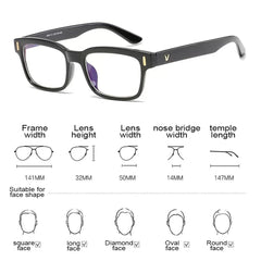 SYGA Anti-Blue Light Protection Flat Glasses For Men And Women Retro Square Frame(Black frame)