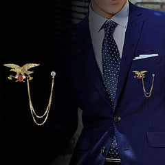 SYGA Men's & Women Suit Shirt Stud Lapel Pin Chain Tassel Brooch Pin with Crystal Chain(Gold)