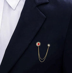 SYGA Men's & Women Suit Shirt Stud Lapel Pin Chain Tassel Brooch Pin with Crystal Chain(Red windmill)