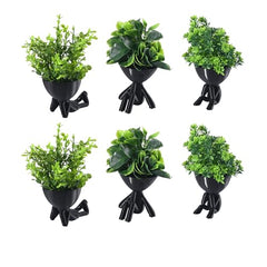Kuber Industries 3 Pcs Set Plastic Mini Artificial Plants with Pot | Table Top & TV Unit Decorative Items for Living Room | Faux Plants for Home Decor & Office Desk | Man Shape - Black