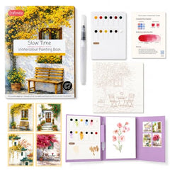 CRAFTMATE The Explorer Watercolor Painting Book | DIY Paint with Water Kit for Kids, Teens & Adults | 16 Pre-Sketched Landscape & Travel Designs with Paint Palette & Water Brush Pen | Travel-Friendly Watercolour Art Book