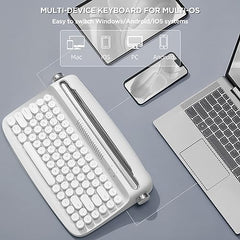 YUNZII ACTTO B303 Wireless Typewriter Keyboard, Retro Bluetooth Aesthetic Keyboard with Integrated Stand for Multi-Device (B303, Midnight)