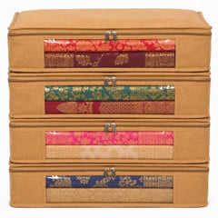 JD FRESH 6 Pcs Non Woven Saree Covers/Storage Bags with Zip Cover/Space Saving Bag with Transparent Window/Wardrobe Cupboard Organizer for Clothes/Lehengas/Bedsheets (17 X 14 x 7 Inch/Orange)