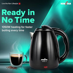 Kenstar KALDO 1.8 L Electric Kettle | 1350W | Cool-Touch Body | Concealed Heating Element | Dry Boil Protection | Black