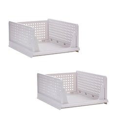 SYGA 2pcs Shelf Baskets Organizer Folding Wardrobe Household Layered Storage Rack Drawer-Type Stackable Large Storage Basket Plastic (White)