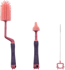 SYGA 3 Pcs Silicone Baby Bottle Brush Set, 360? Rotating Long Handle Water Bottle Cleaner Brush, Teat & Straw Brush Cleaning Cup Brush for Baby Bottles Plastic Bottles Glass Bottles Straws - Pink