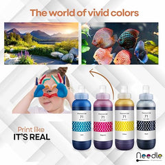 Needle GI 71 Compatible Refill Ink | Made in India | (CMYK 4x1 KG with EazyFill Cap) for Canon Pixma G1020 G2020 G3020 G2060 G3060 G1737 G2770 G3770 G4770 G1730 G2730 G3730 Printers