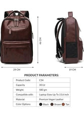 Treggo Premium 30L Anti-Theft Faux Leather Laptop Backpack for Men & Women, Water Resistant Large Travel Daypack, College School Office Casual Backpack with Laptop Compartment