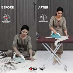 TEX-RO Ironing Board with Iron Stand | Foldable Iron Table for Ironing Clothes with Adjustable Height, Cotton Padded Press Table, Heat-Resistant Rest & Anti-Skid Legs - Brown and White