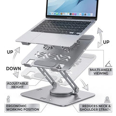 COOLCOLD Laptop Stand with Detachable Magnetic Dual Cooling Fans, 360° Rotating Base, Adjustable Height & Angle, Foldable Ergonomic Holder for Up to 14 Inch Laptops, MacBook, HP, Dell, Lenovo, Grey