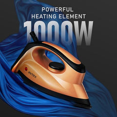 Intex Glidex Ease Dry Iron 1000W | Non-Stick Soleplate | Adjustable Temperature Control | Shock Proof Lightweight Dry Iron | Thermal Protection | Fast & Smooth Ironing for Home Use | 2 Year Warranty