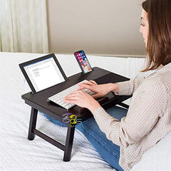 Brown Art Shoppee Laptop Table Adjustable Fold-able Coffee Table with one Drawer and I Ped Stand (Brown)