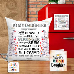 Gift for Daughter Birthday Special Birthday for Daughter Printed Cushion 12 inch X 12 inch + Micro Fiber Filler + Keychian + Magnet Girls Pillow Daughters Day for Daughter and Girls -10A (Color-7)