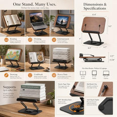 Sunchhaya Acrylic Book Stand for Reading – Clear Adjustable Book Holder with 360° Rotating Base, Foldable Reading Stand for Desk, Cookbook, Tablet & Laptop Stand, Height & Angle Adjustable (R22H)
